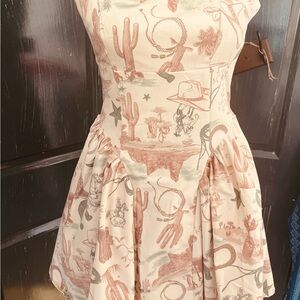 Blu Pepper Western Print Mini Dress - Cream and Brown